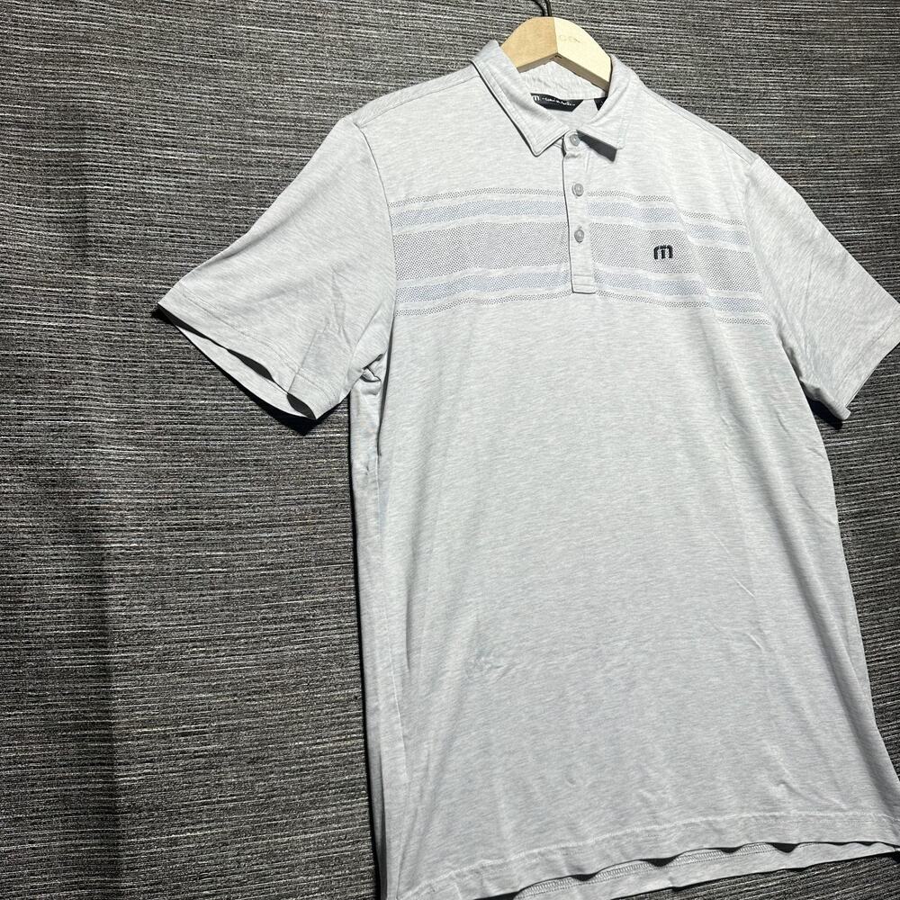 Travis Mathew Polo Shirt Men's Large Gray Striped Short Sleeve Golf - Picture 4 of 12